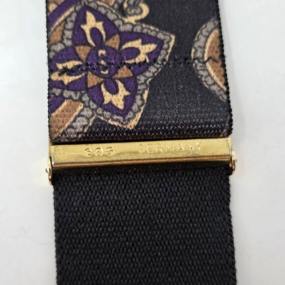 VTG CAS WEST GERMANY PAISLEY BLACK LEATHER GOLD STRETCH ADJUSTABLE SUSPENDERS - Picture 6 of 6